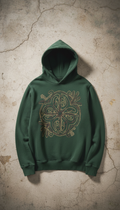 Moss Green Hand-Drawn Motif Hoodie
