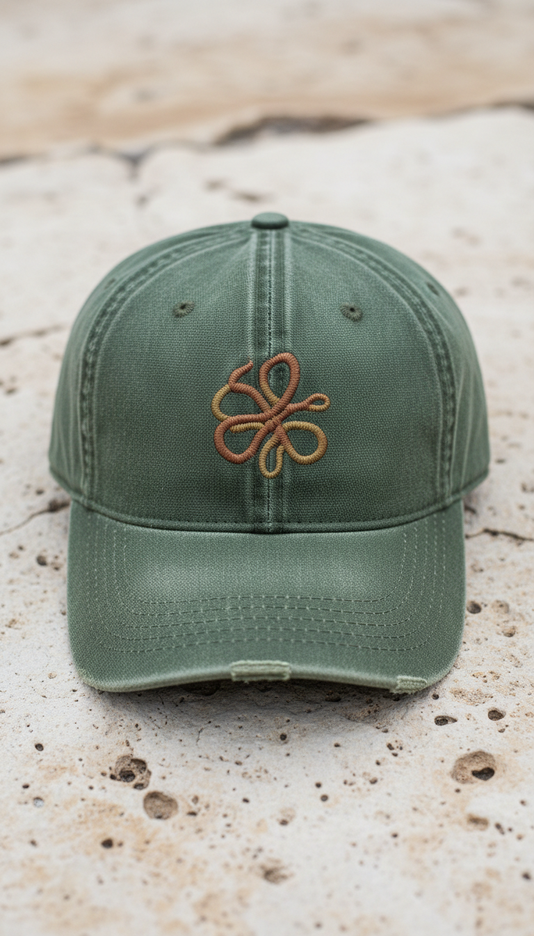 Distressed Canvas Cap With Embroidered Logo