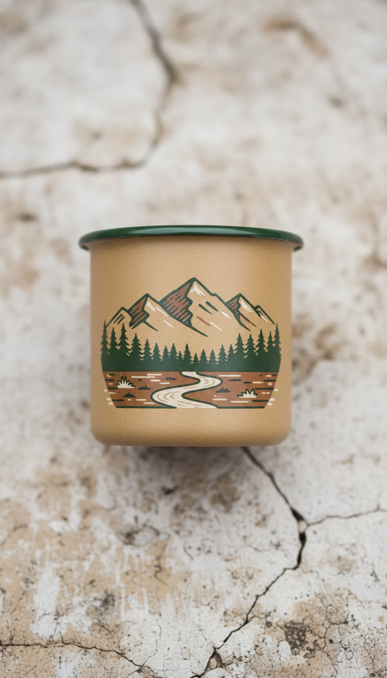 Sandstone Enamel Adventure Mug With Motif